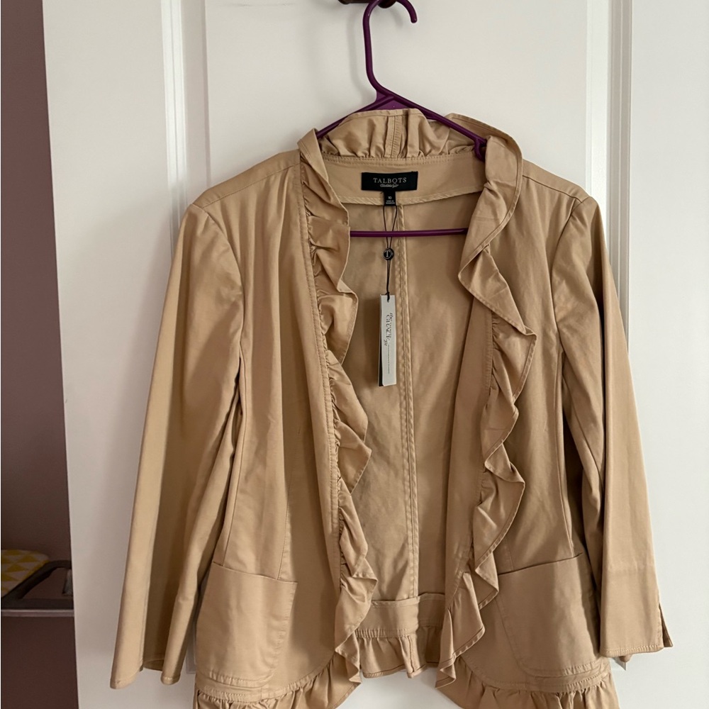 Talbots Women's Blush Pink/Tan Ruffle Open Jacket - cotton